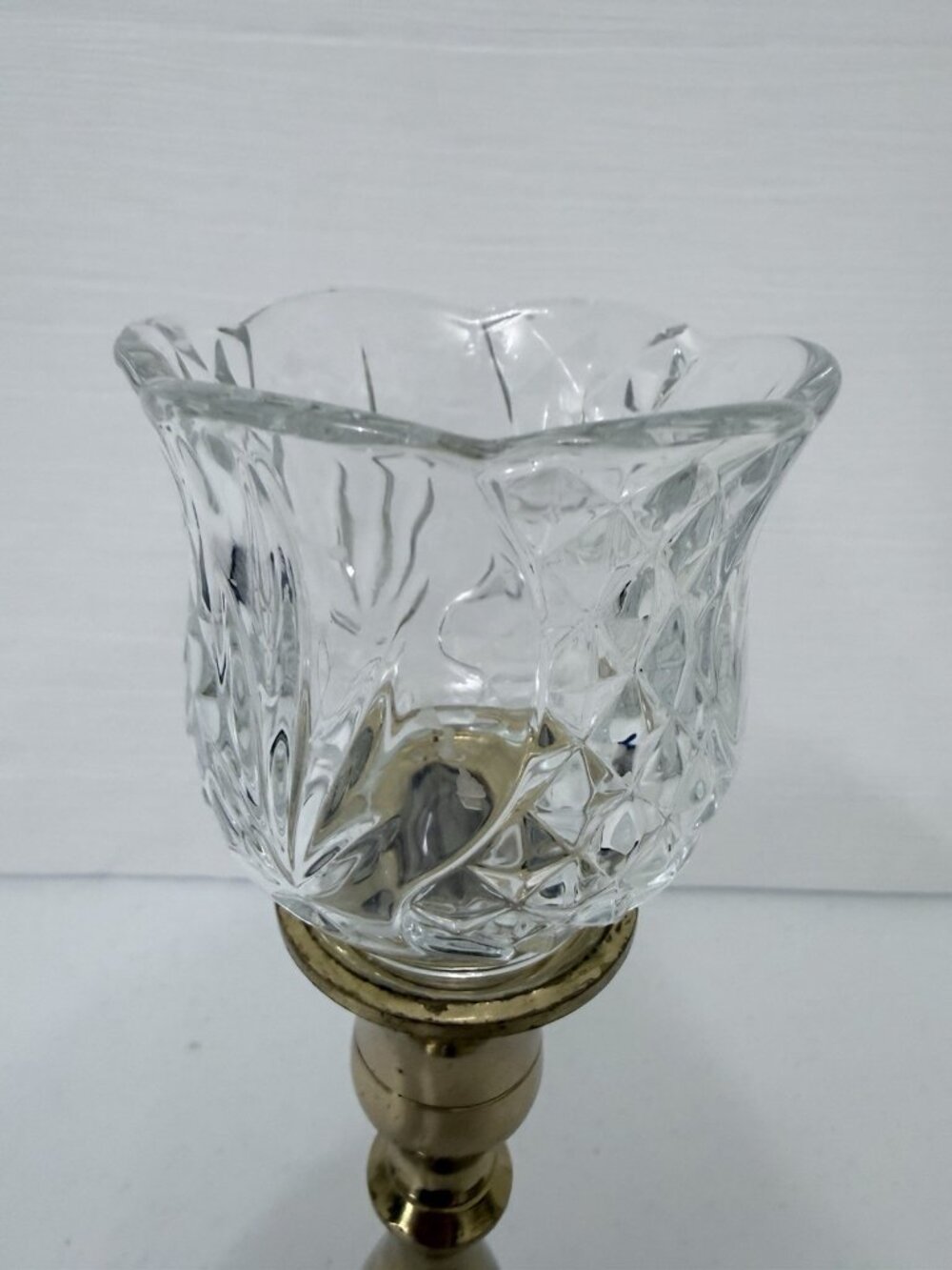 Homco Tulip Diamond Clear Votive Holder on Heavy Brass Candlestick Holder 10.75" - Picture 7 of 11